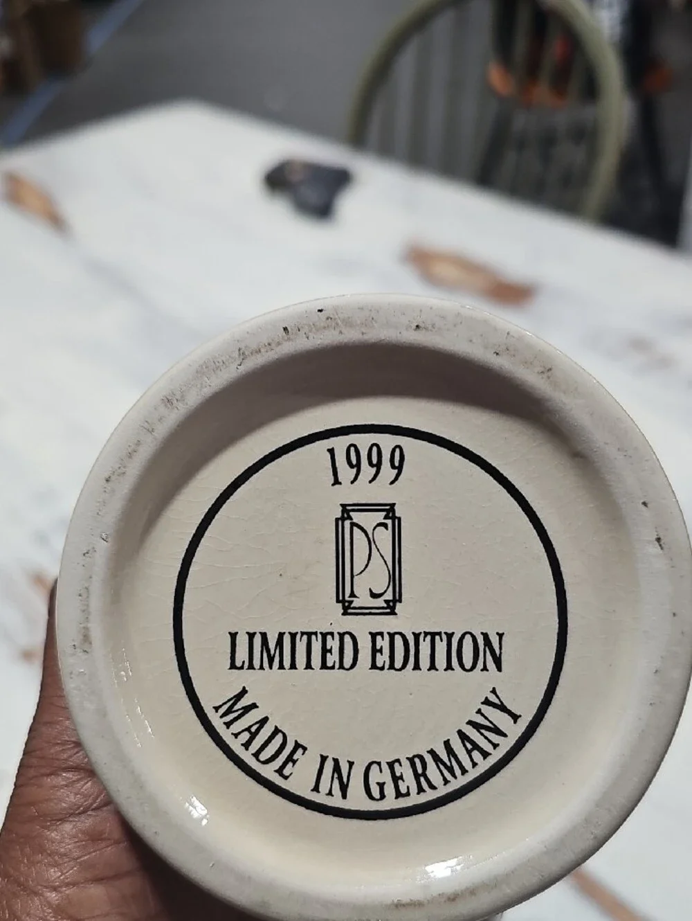 Ceramic Beer Stein with Pewter Lid - Cream Vintage-Style